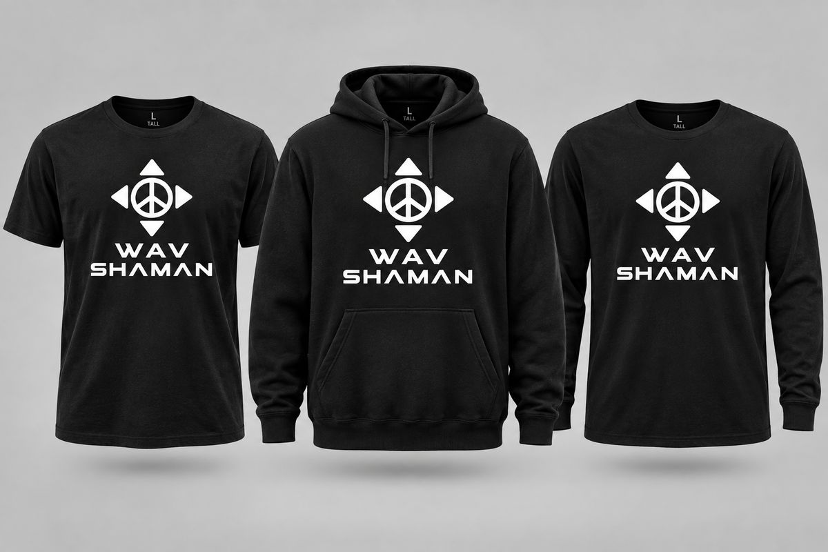 Wav Shaman T-Shirt, Long Sleeve, and Hoodie with large chest logo