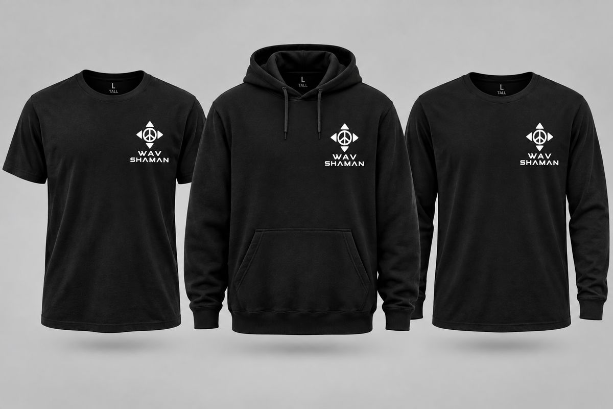 Wav Shaman T-Shirt, Long Sleeve, and Hoodie with small chest logo